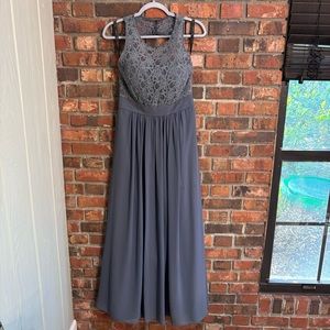 Bill Levkoff womens lace bodice chiffon skirt formal event dress gray 10